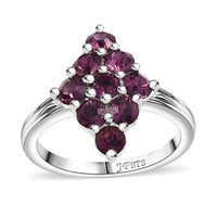J Francis Embellished with Foilback Amethyst Crystal by Swarovski Gem Garden Nonet Ring in Platinum Bond (Size 10.0)