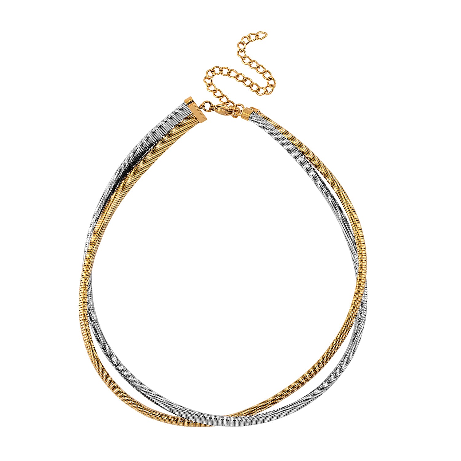 2 Row Choker Necklace in ION Plated YG and Stainless Steel 16-20 Inches