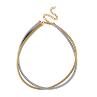2 Row Choker Necklace in ION Plated YG and Stainless Steel 16-20 Inches