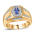 AAA Tanzanite, White Zircon Mens' Ring in 18K Vermeil YG Over Sterling Silver (Size 10.0) 1.10 ctw - Sticky add to cart bar