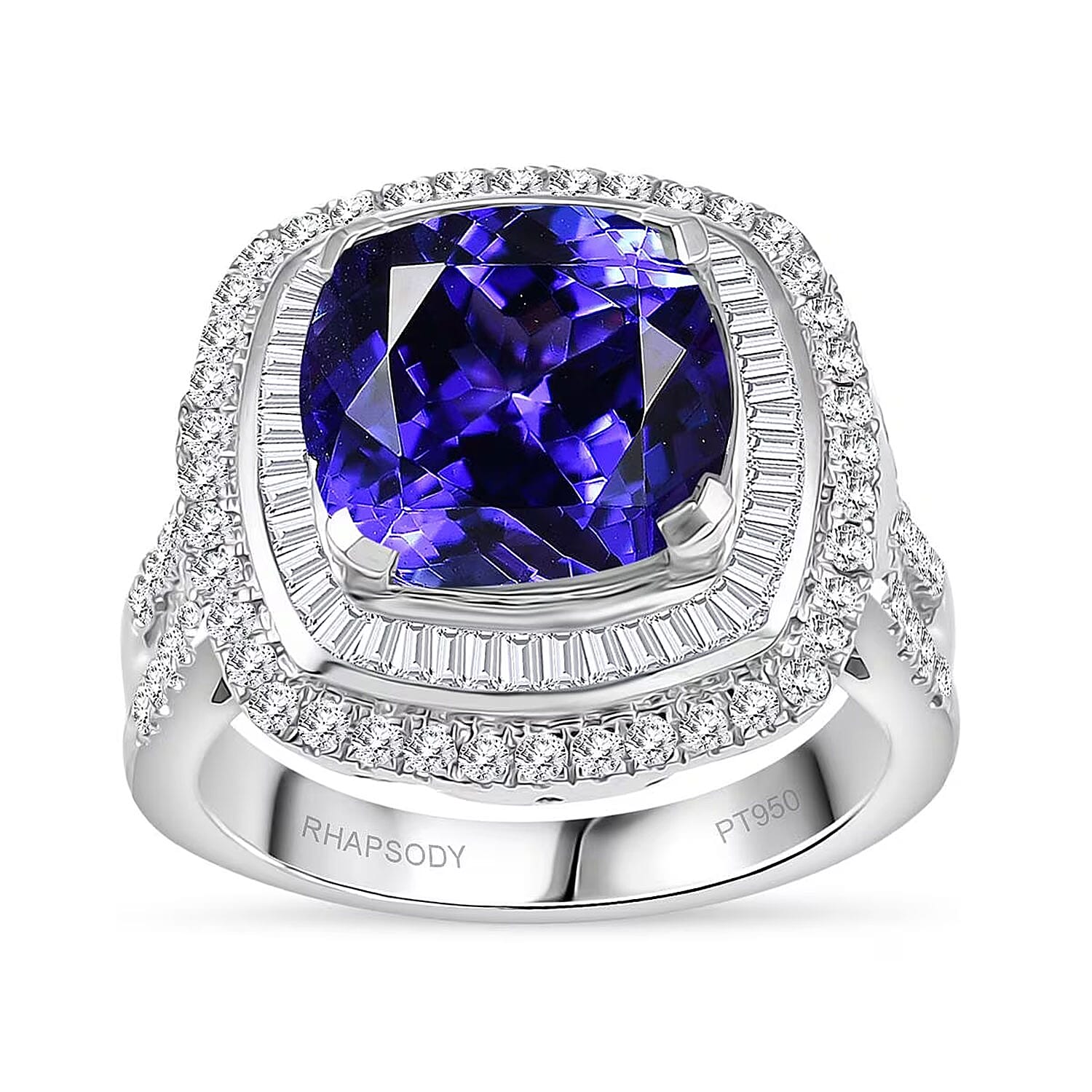 Rhapsody 950 Platinum AAAA Tanzanite, Diamond (E-F, VS) Ring (Size 10.0) (10.25 g) 6.38 ctw