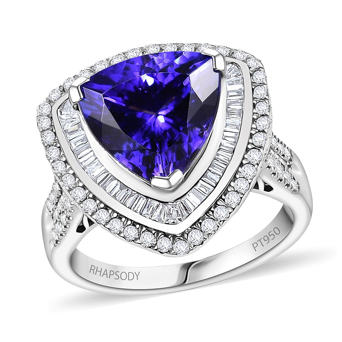 Doorbuster Certified & Appraised Rhapsody 950 Platinum AAAA Tanzanite, Diamond (E-F, VS2) Ring (Size 10.0) (12.50 g) 6.29 ctw