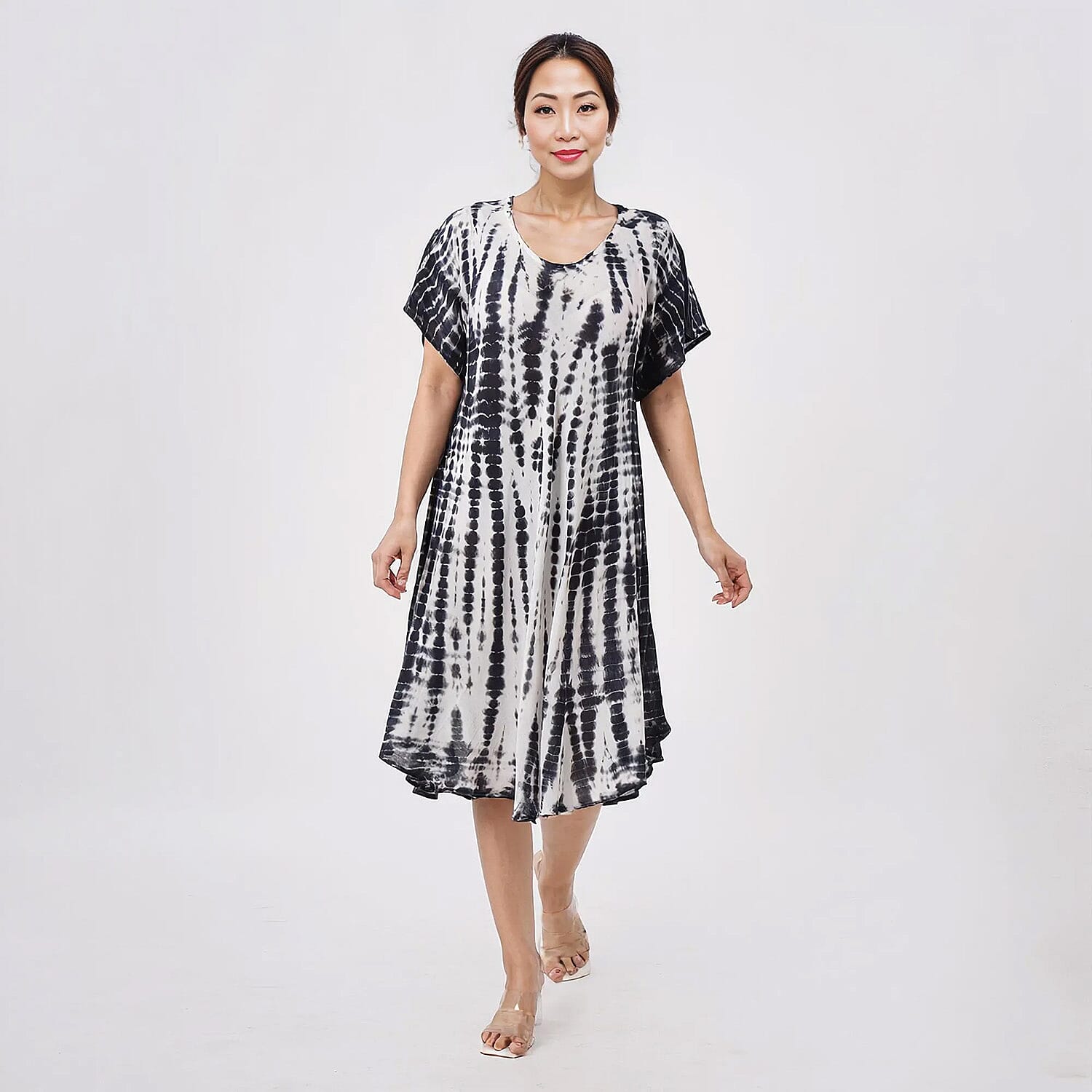 TLV Tamsy Black Tie Dye Umbrella Dress with Sleeves - One Size Fits Most