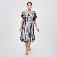 TLV Tamsy Black Tie Dye Umbrella Dress with Sleeves - One Size Fits Most