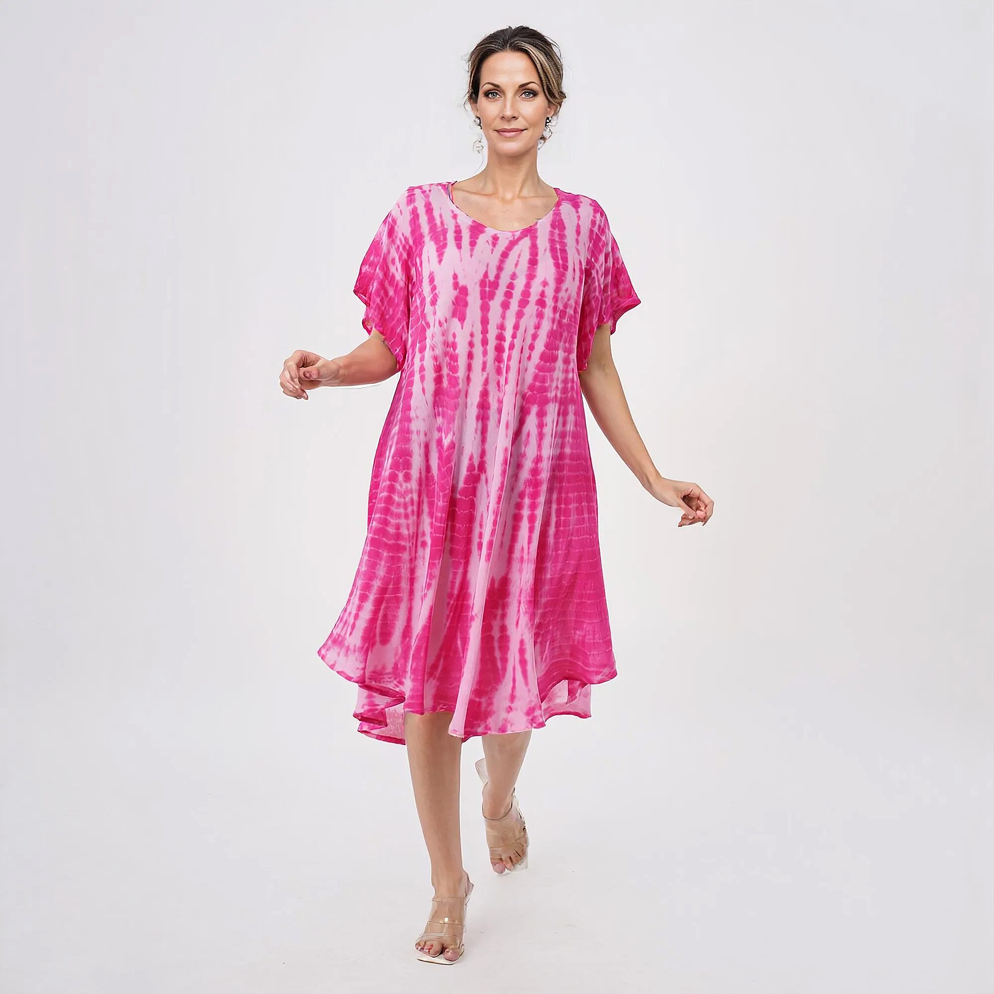 TLV Tamsy Black Tie Dye Umbrella Dress with Sleeves - One Size Fits Most
