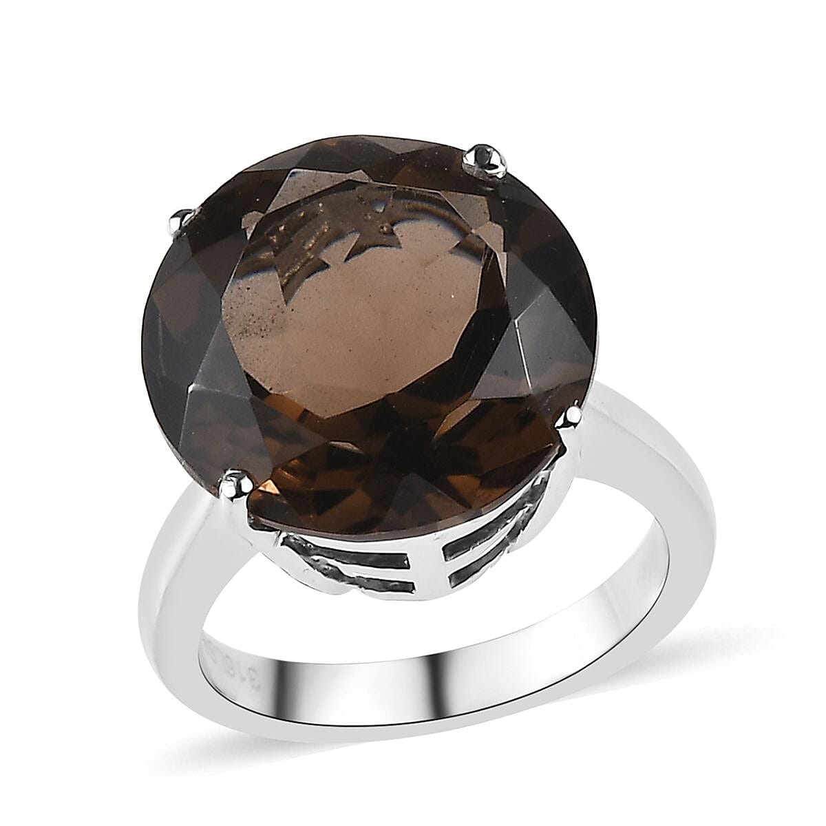 Smoky Quartz  Solitaire Ring Stainless Steel  11.40 ctw
