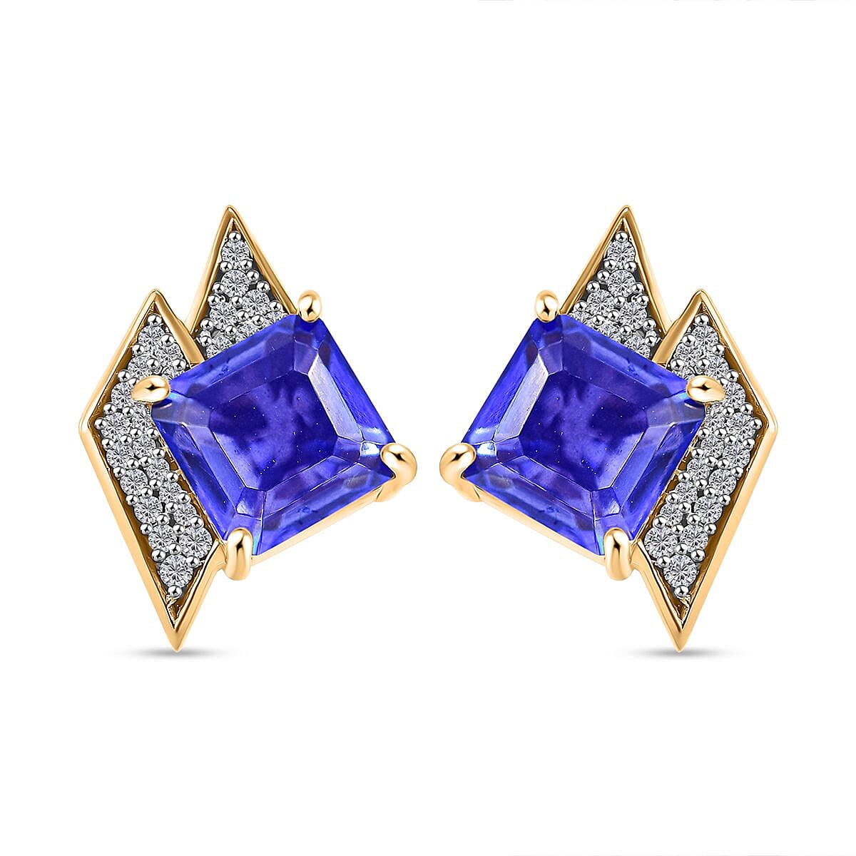 GP Amore Collection Asscher Cut Blue Quartz and Multi Gemstone 4.65 ctw Earrings in 18K Vermeil Yellow Gold Over Sterling Silver