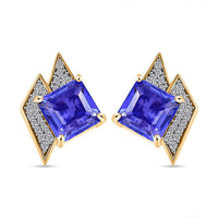 GP Amore Collection Asscher Cut Blue Quartz and Multi Gemstone 4.65 ctw Earrings in 18K Vermeil Yellow Gold Over Sterling Silver