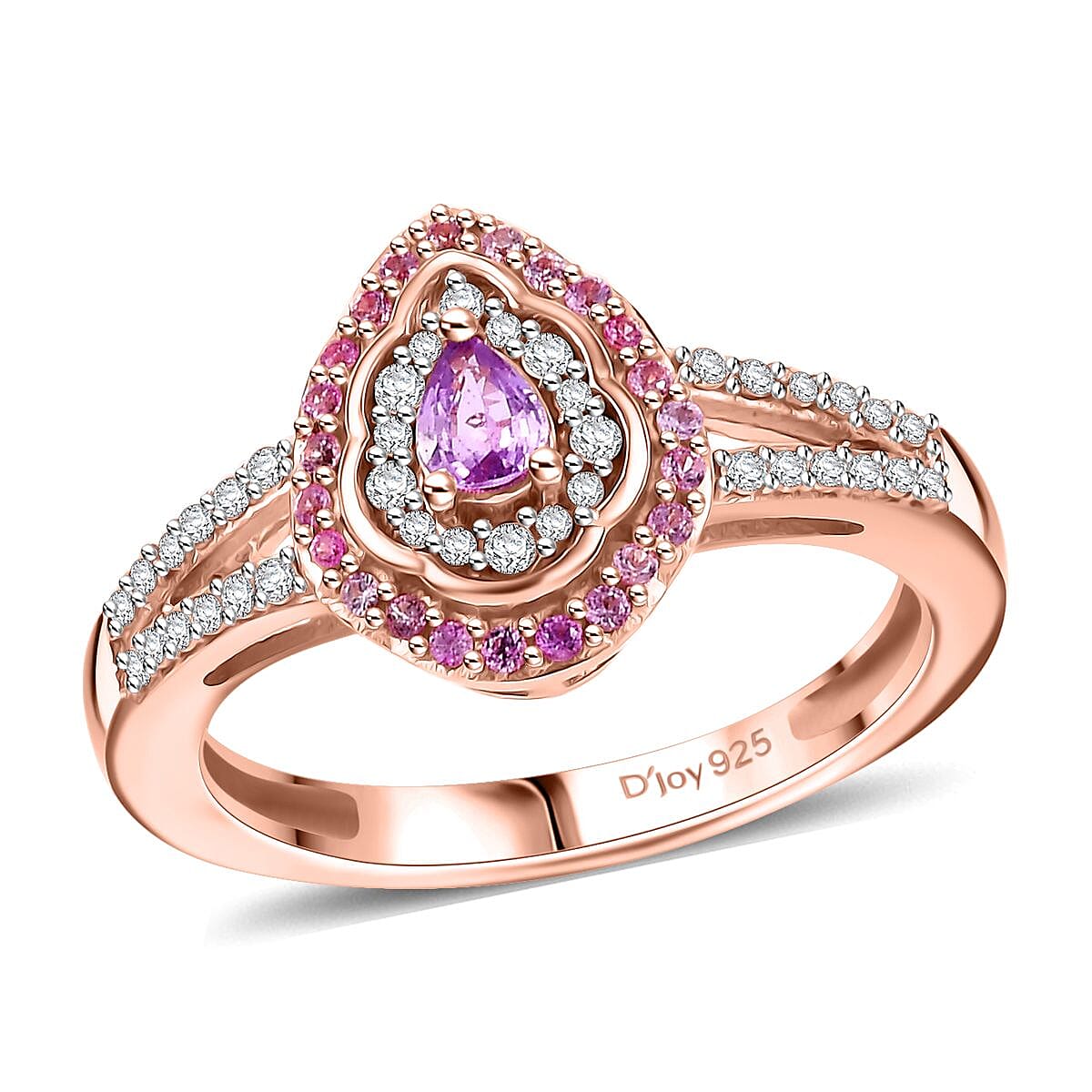 Madagascar Purple Sapphire, Multi Gemstone Radiant Bloom Ring in 18K Vermeil RG Over Sterling Silver (Size 10.0) 0.60 ctw