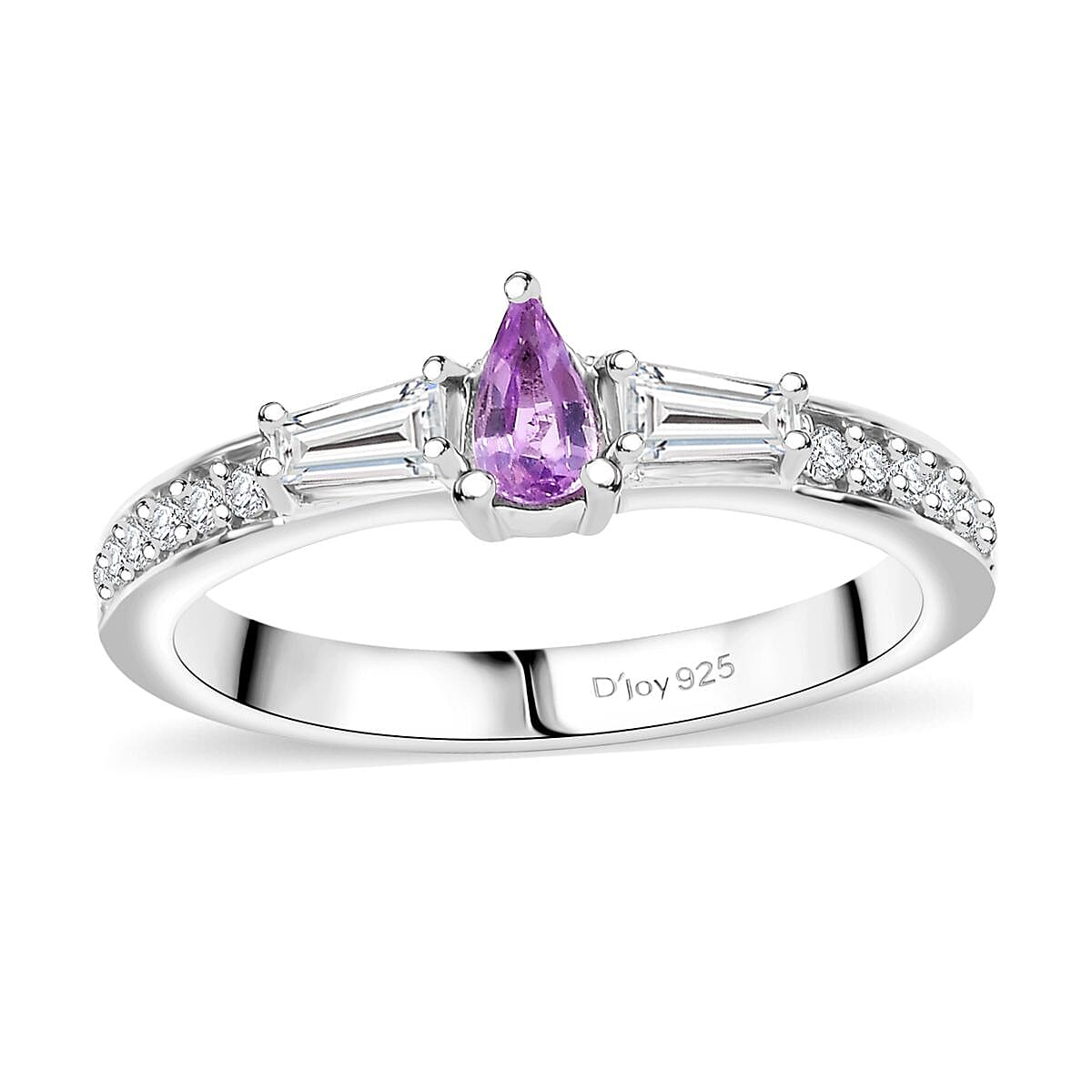 Madagascar Purple Sapphire and Moissanite 0.50 ctw Ring in Rhodium Over Sterling Silver (Size 10.0)