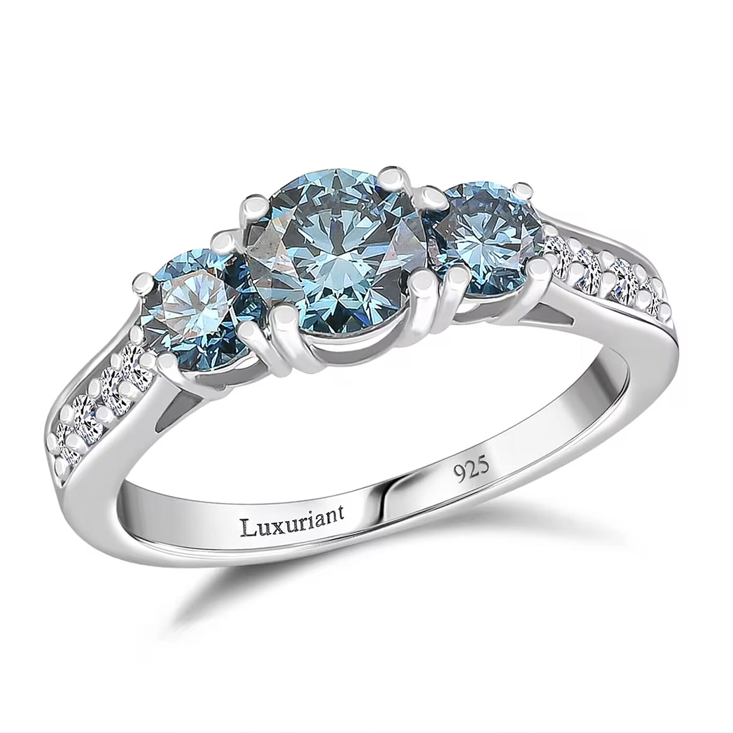 Luxuriant Lab Grown Blue and White Diamond (VS) Ring in Platinum Over Sterling Silver (Size 6.0) 1.50 ctw
