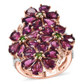 Premium Orissa Rhodolite Garnet, Multi Gemstone Bunch of Flower Ring in 18K Vermeil RG Over Sterling Silver (Size 10.0) 12.60 ctw - Sticky add to cart bar