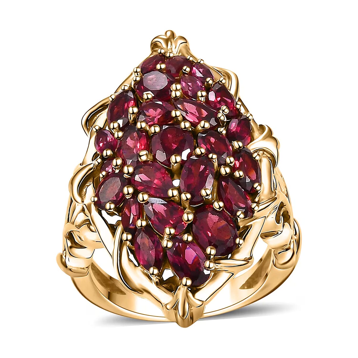 Orissa Rhodolite Garnet 6.00 ctw Crimson Bloom Ring in 18K Vermeil Yellow Gold Over Sterling Silver (Size 10.0)