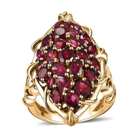 Orissa Rhodolite Garnet 6.00 ctw Crimson Bloom Ring in 18K Vermeil Yellow Gold Over Sterling Silver (Size 10.0)