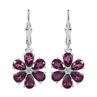 D'Joy Premium Orissa Rhodolite Garnet and White Zircon 6.10 ctw Flower Earring in Rhodium Over Sterling Silver