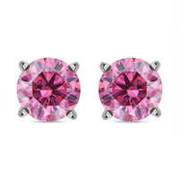 Pink Moissanite (Rnd 6mm) Solitaire Stud Earrings in Rhodium Over Sterling Silver 1.50 ctw