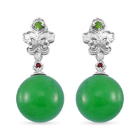 Green Jade (D) and Multi Gemstone 30.50 ctw Drop Earrings in Rhodium Over Sterling Silver