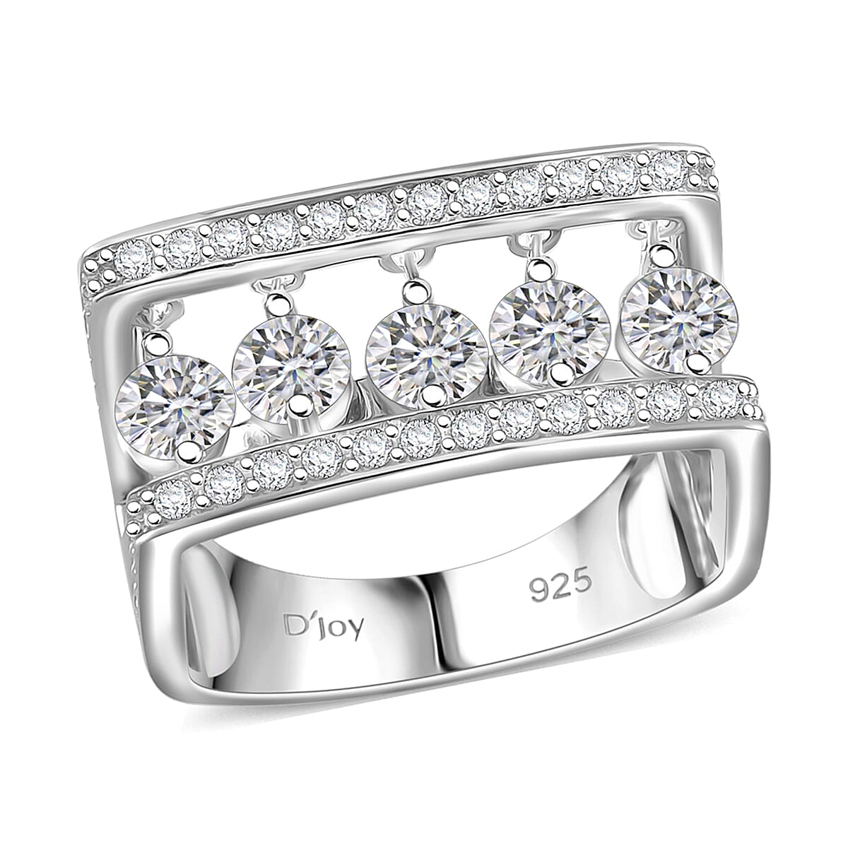 Moissanite 1.75 ctw Ring in Rhodium Over Sterling Silver (Size 10.0)