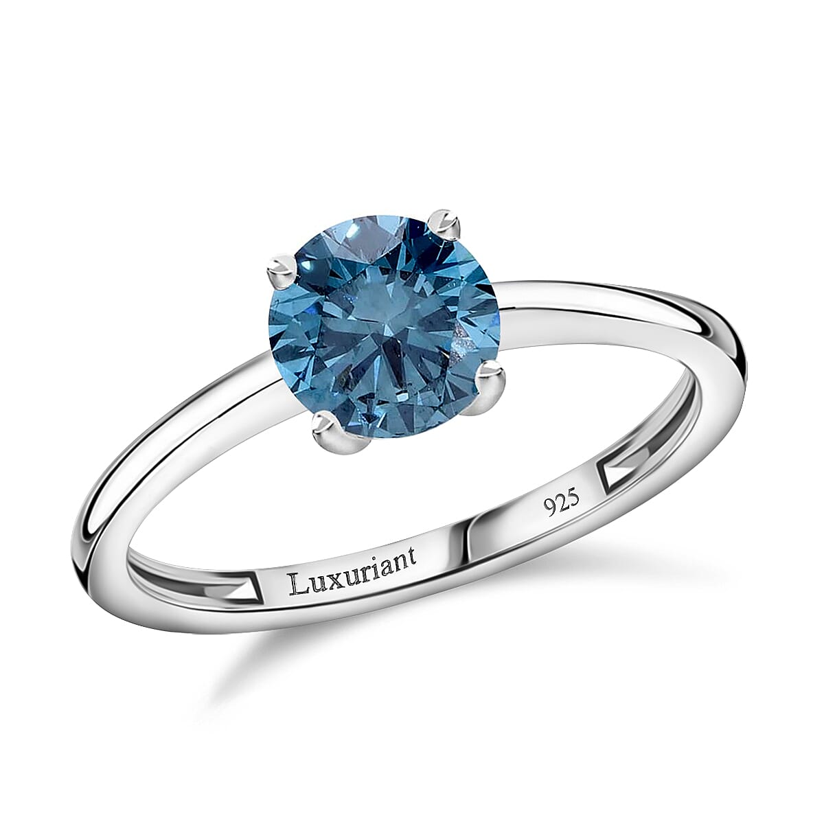 Doorbuster Luxuriant Lab Grown Blue Diamond (SI) Solitaire Ring in Platinum Over Sterling Silver (Size 10.0) 1.50 ctw