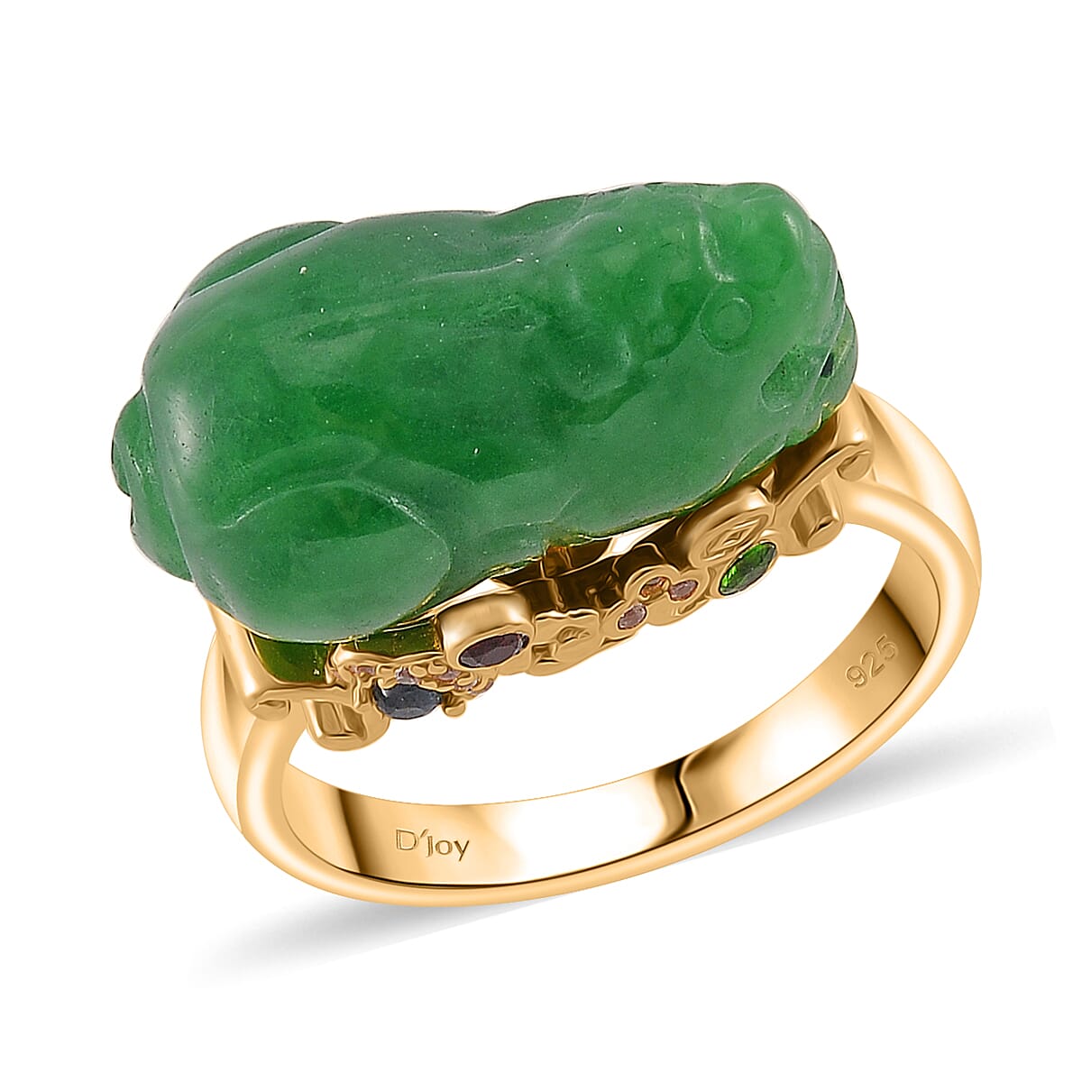 Baroque Green Jade, Multi Gemstone Fancy Ring in 18K Vermeil YG Over Sterling Silver (Size 10.0) 22.30 ctw