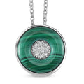 African Malachite and White Zircon 6.35 ctw Orbit Necklace in Rhodium Over Sterling Silver 18 Inches - Sticky add to cart bar