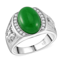 Green Jade, White Zircon Ring in Rhodium Over Sterling Silver (Size 10.0) 7.50 ctw