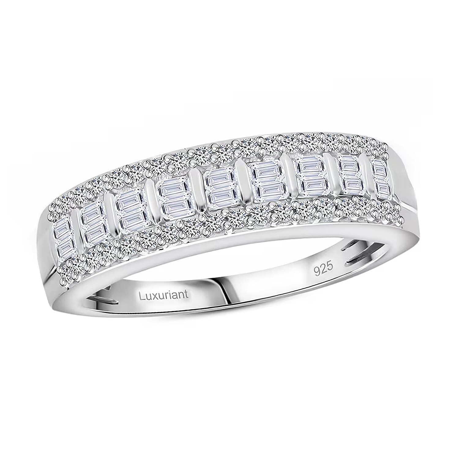 Luxuriant Lab Grown Diamond Ring in Platinum Over Sterling Silver (Size 8.0) 0.50 ctw
