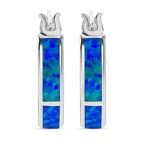 Lab Created Blue Opal 2.00 ctw Earrings in Rhodium Over Sterling Silver