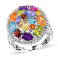 Multi Gemstones Ring in Rhodium Over Sterling Silver (Size 10.0) 5.50 ctw - Sticky add to cart bar