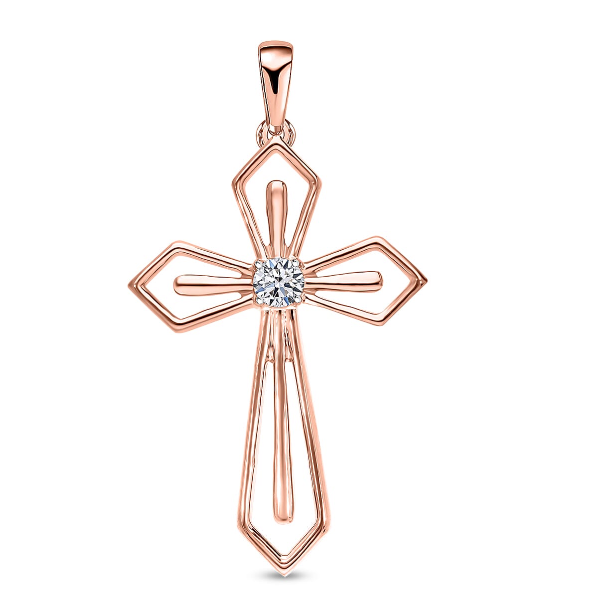 Luxuriant Lab Grown Diamond G-H SI-I1 0.25 ctw Cross Pendant without Chain in Vermeil Rose Gold Over Sterling Silver