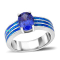 Blue Opal, Tanzanite Cubic Zirconia 4.61 ctw Ring in Rhodium Over Sterling Silver (Size 10.0) - Sticky add to cart bar