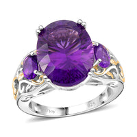 African Amethyst 9.85 ctw Ring in 18K Vermeil YG and Platinum Over Sterling Silver (Size 10.0)