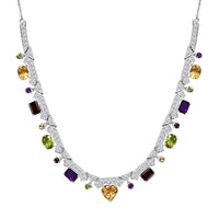 GP Royal Art Deco Collection Brazilian Citrine and Multi Gemstone 15.90 ctw Necklace in Rhodium Over Sterling Silver 18 Inches