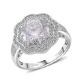120 Faceted Moissanite (Rnd 10 mm) Floral Ring in Rhodium Over Sterling Silver (Size 10.0) 4.00 ctw - Sticky add to cart bar