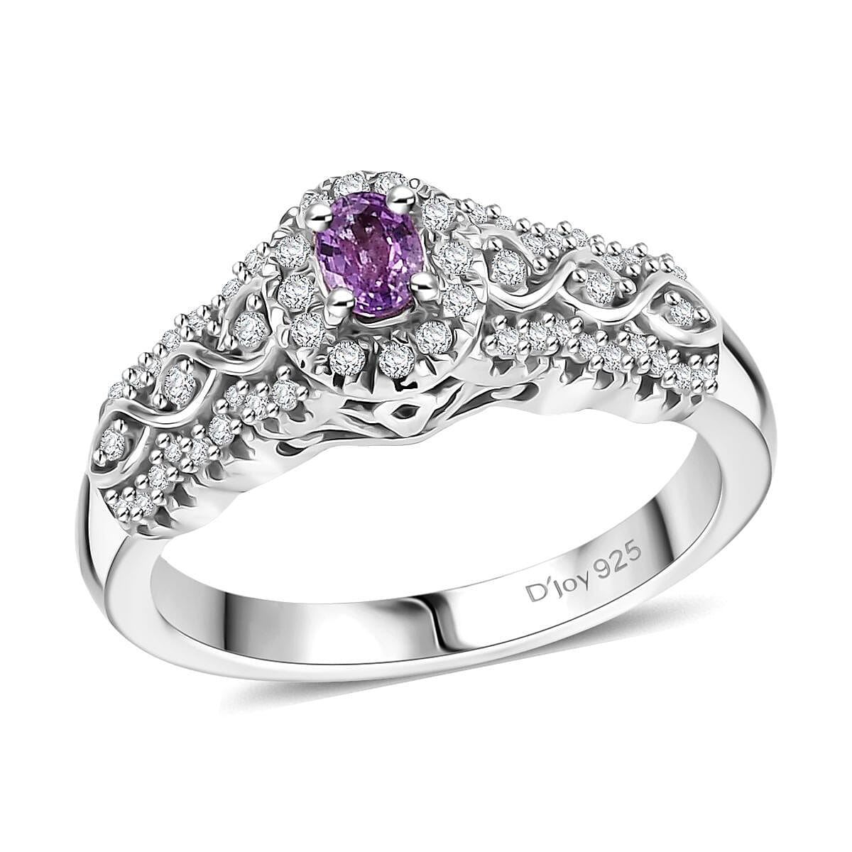 Madagascar Purple Sapphire, White Zircon Eternal Grace Ring in Rhodium Over Sterling Silver (Size 10.0) 0.75 ctw