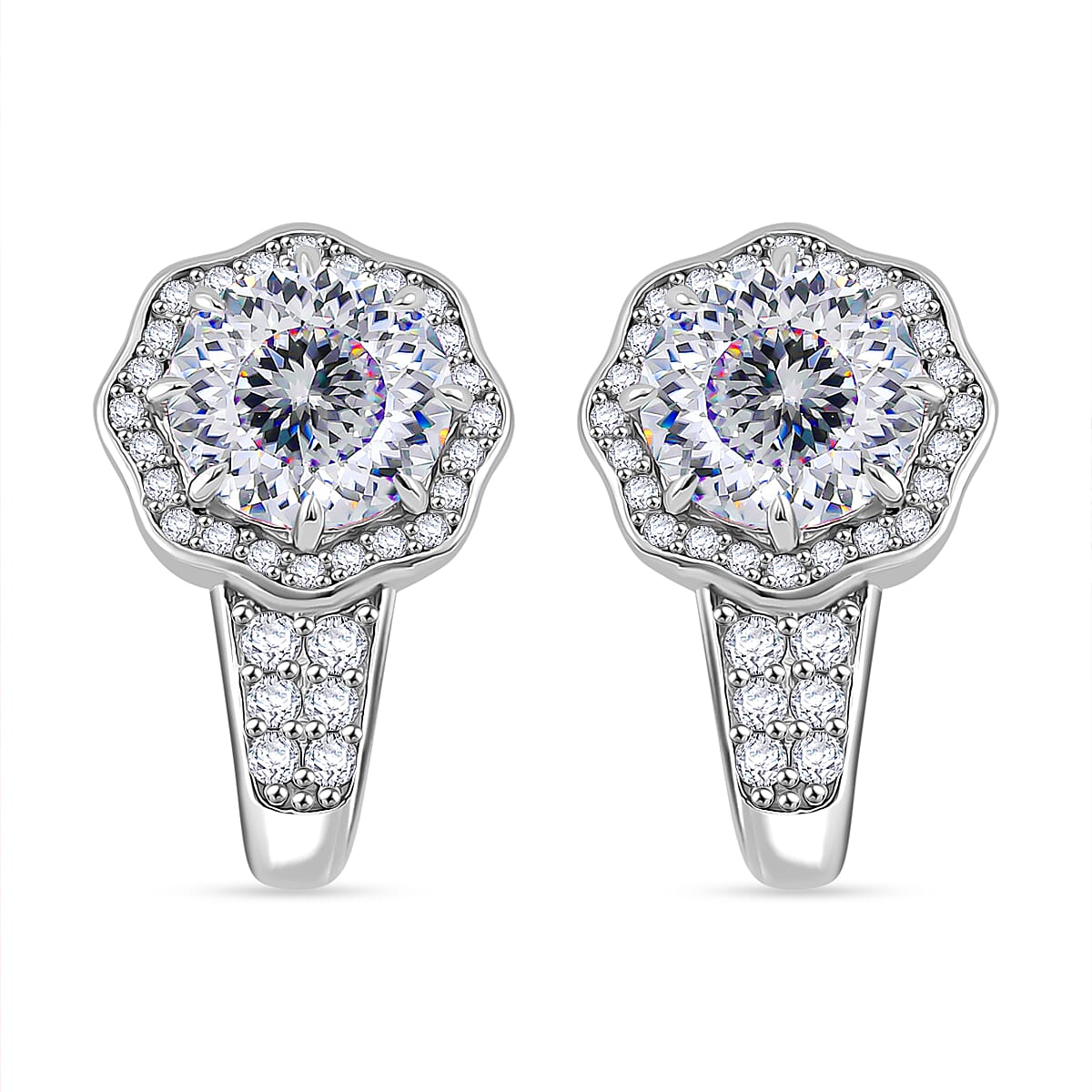 120 Faceted Moissanite (Rnd 8 mm) Stud Earrings in Rhodium Over Sterling Silver 4.15 ctw