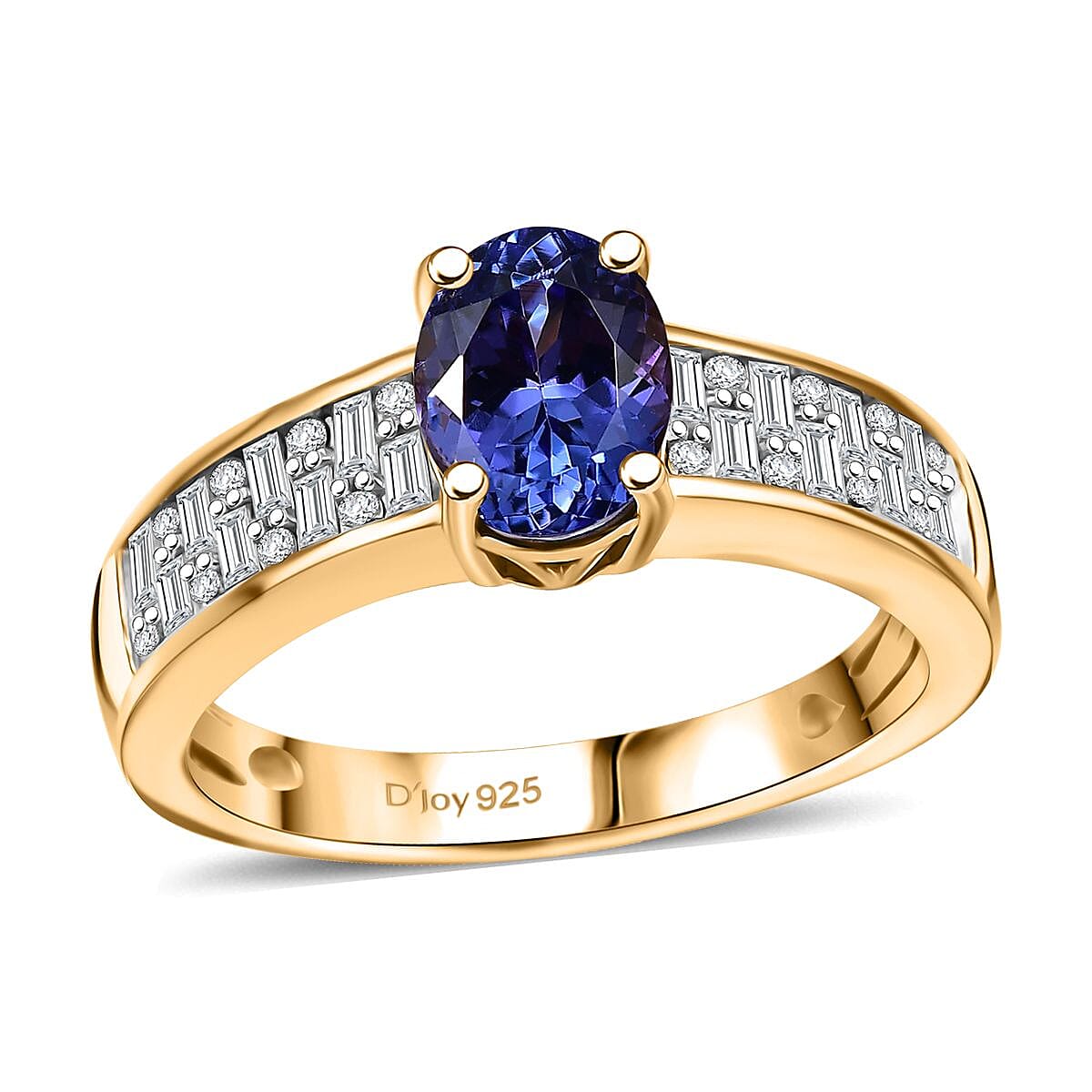 AAA Tanzanite, Moissanite Ring in 18K Vermeil YG Over Sterling Silver (Size 6.0) 1.50 ctw
