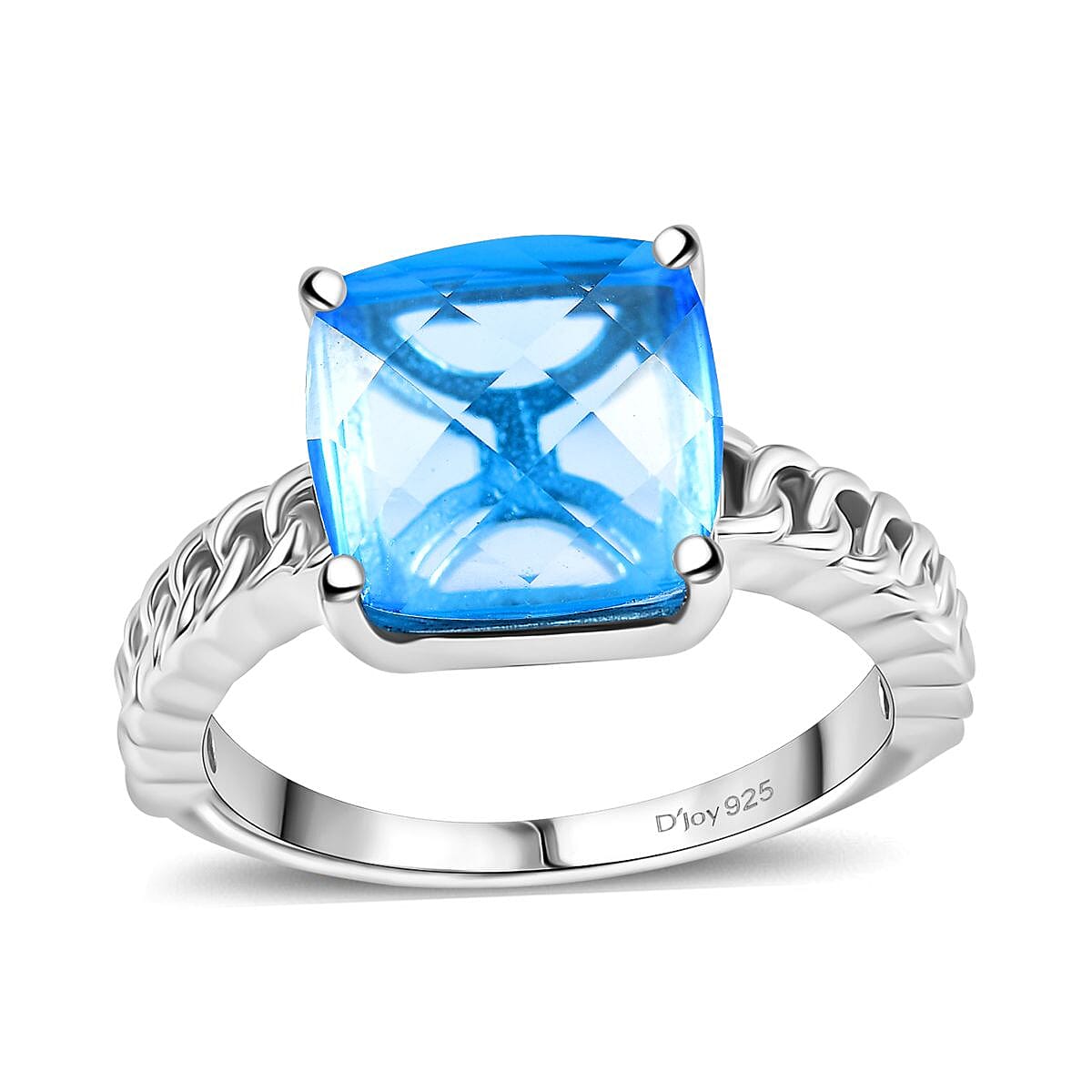 Blue Topaz Solitaire Ring in Platinum Over Sterling Silver (Size 7.0) 6.35 ctw