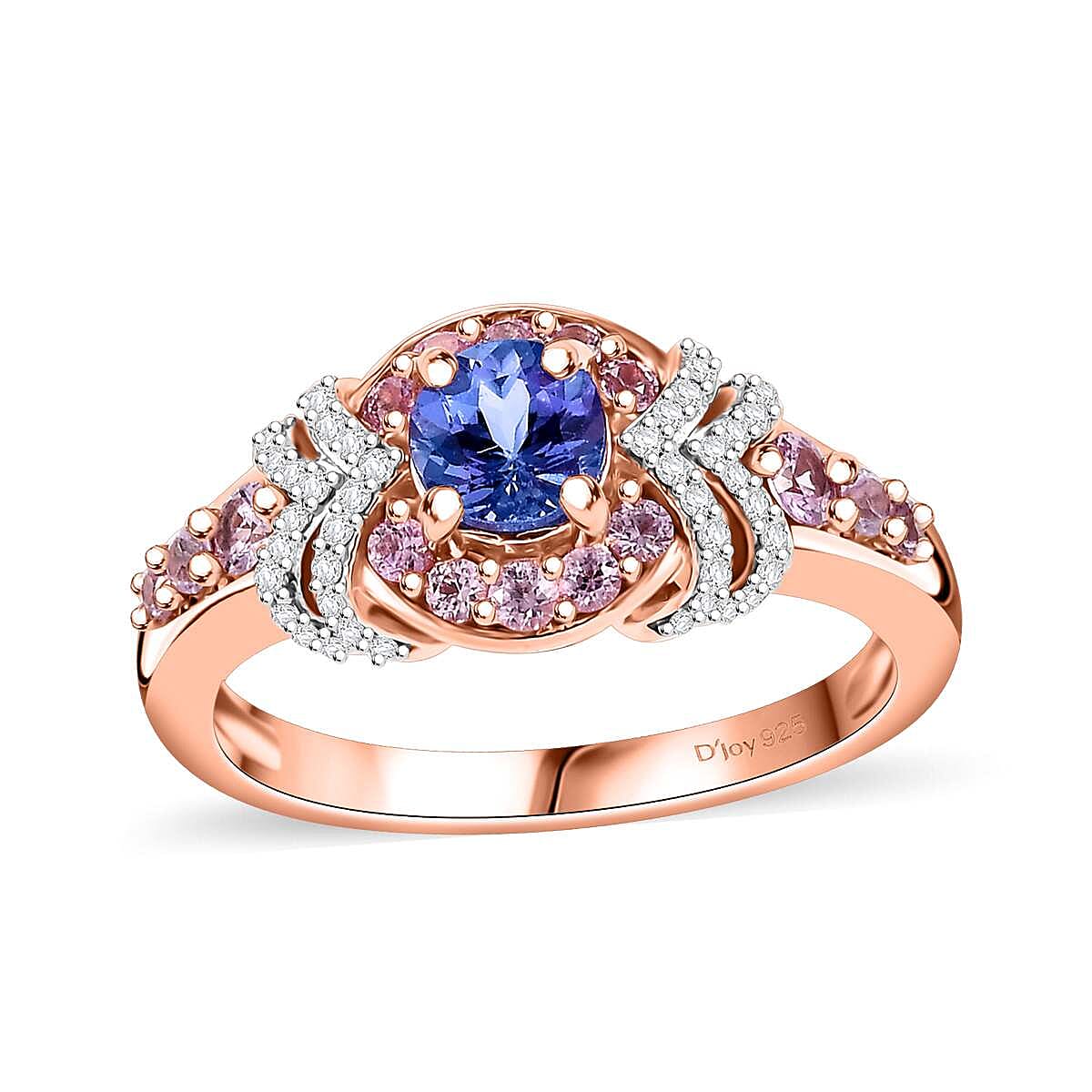AAA Tanzanite, Multi Gemstone Blushing Twilight Ring in 18K Vermeil RG Over Sterling Silver (Size 10.0) 1.10 ctw