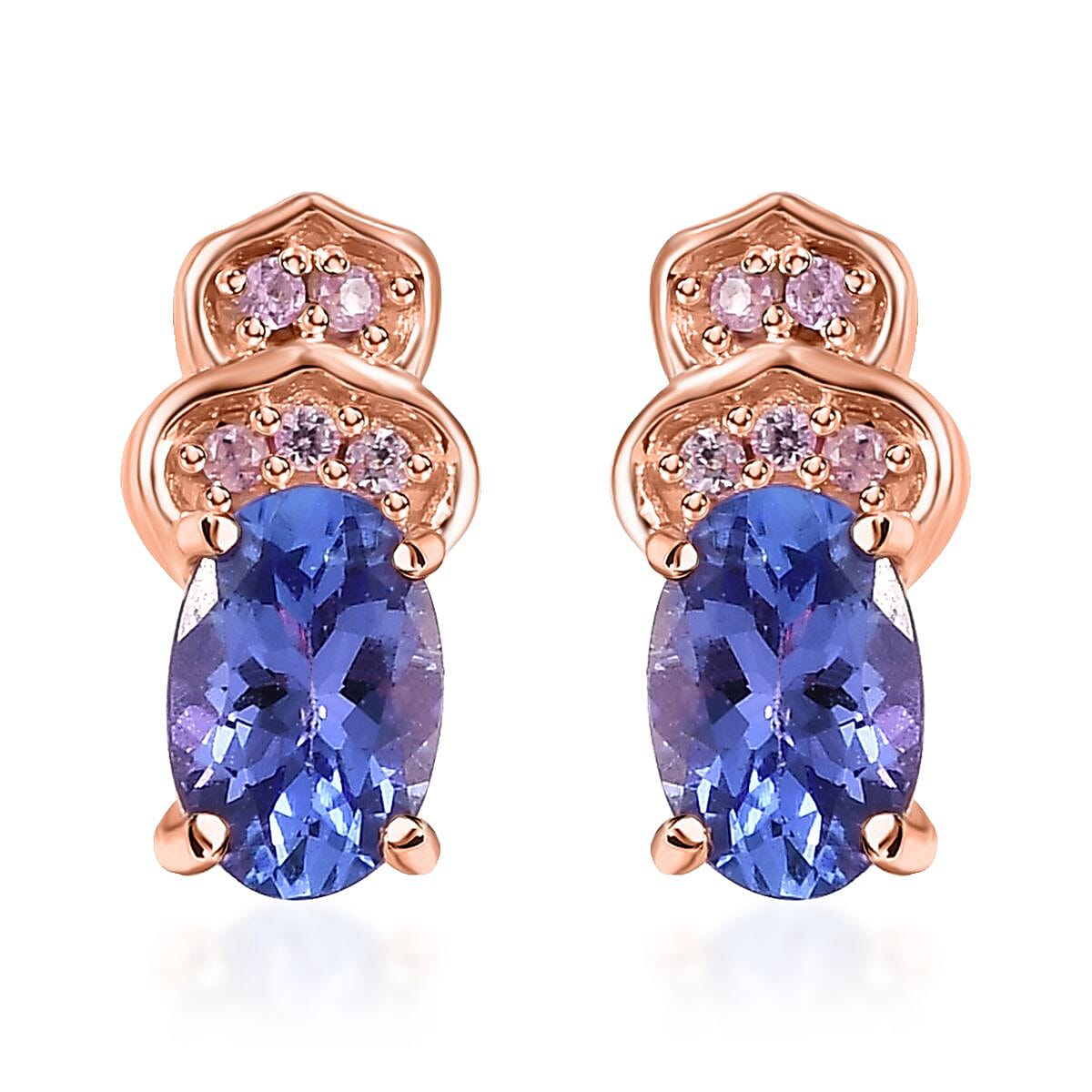 D'Joy AAA Tanzanite and Madagascar Pink Sapphire 1.00 ctw Earrings in 18K Vermeil Rose Gold Over Sterling Silver
