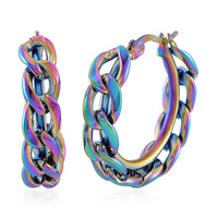 6mm Spiga Chain Hoop Earrings in ION Plated Rainbow Color Stainless Steel