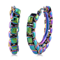 6mm Spiga Chain Hoop Earrings in ION Plated Rainbow Color Stainless Steel