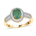 Kagem Zambian Emerald, White Diamond Ring in 18K Vermeil YG Over Sterling Silver (Size 10.0) 1.50 ctw - Sticky add to cart bar