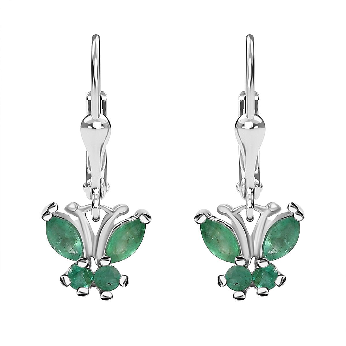 D'Joy Kagem Zambian Emerald 0.75 ctw Butterfly Earrings in Rhodium Over Sterling Silver