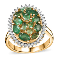 Kagem Zambian Emerald, White Zircon Ring in 18K Vermeil YG Over Sterling Silver (Size 10.0) 2.20 ctw