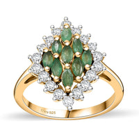 Kagem Zambian Emerald, White Zircon Ring in 18K Vermeil YG Over Sterling Silver (Size 10.0) 1.60 ctw