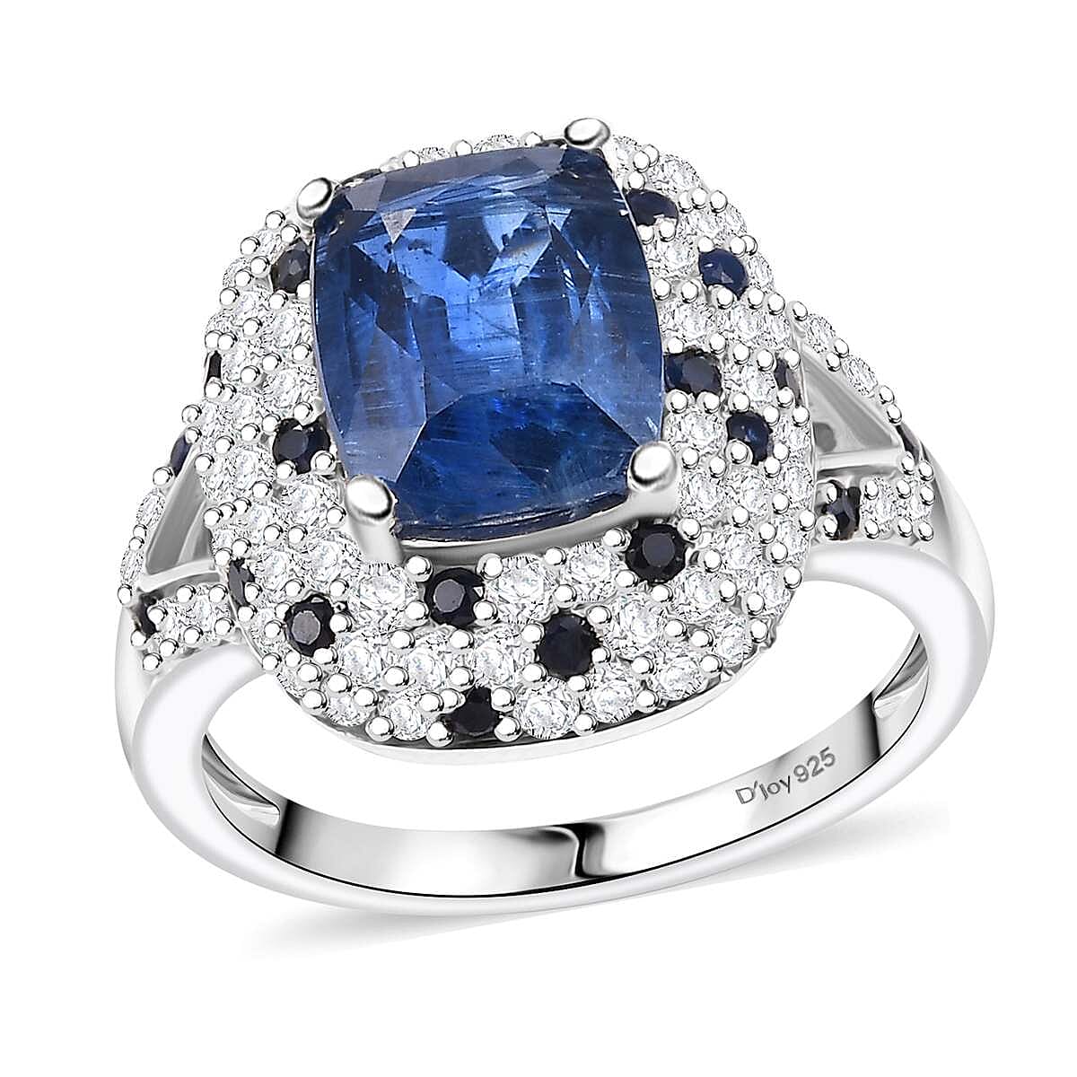 Kashmir Kyanite and Multi Gemstone 4.80 ctw Split Shank Ring in Rhodium Over Sterling Silver