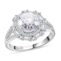 Maple Cut Moissanite (Rnd 9mm) Ring in Rhodium Over Sterling Silver (Size 10.0) 3.75 ctw - Sticky add to cart bar