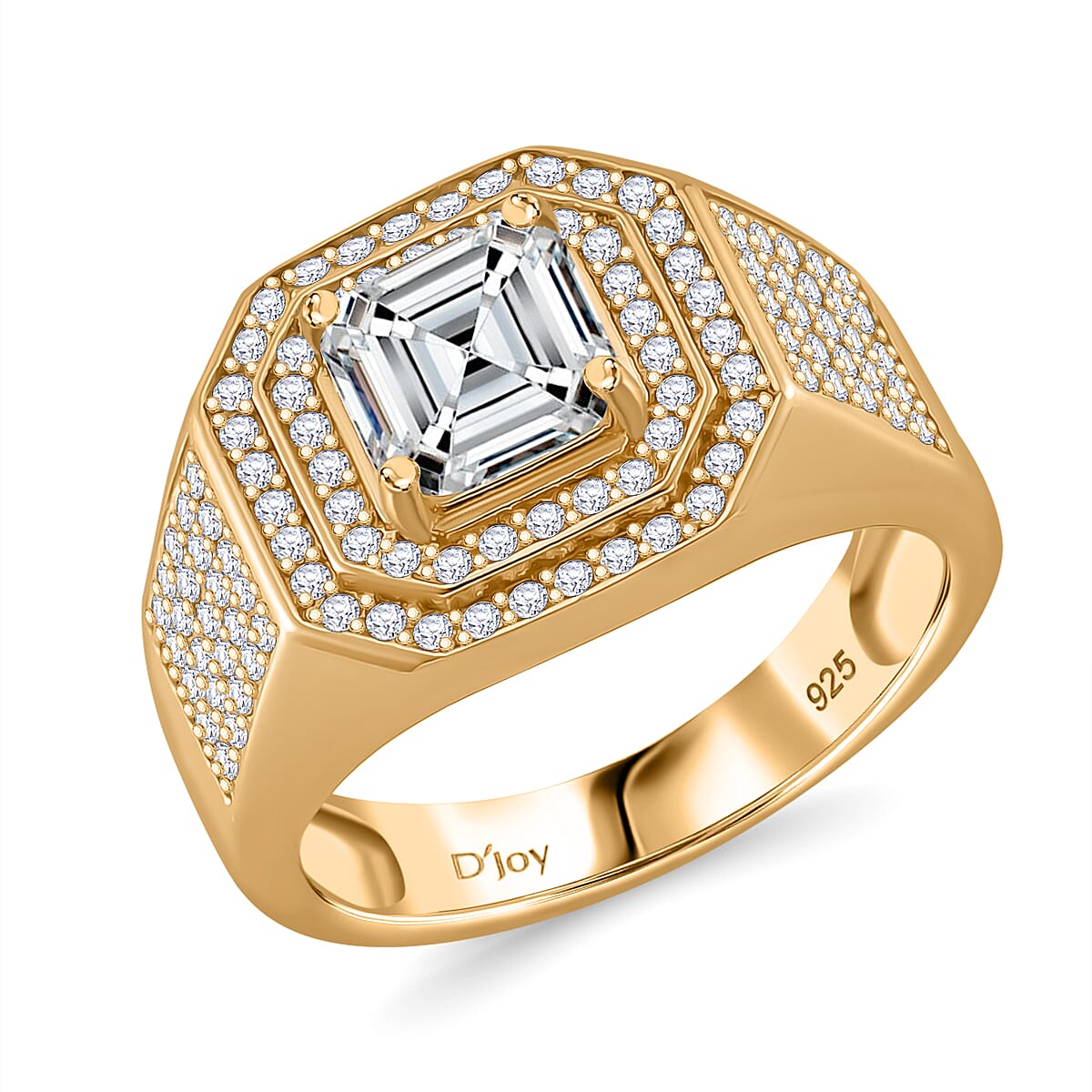 Moissanite (Oct 7x7 mm) Men's Ring in 18K Vermeil YG Over Sterling Silver (Size 10.0) 2.55 ctw