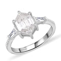 Moissanite (Hexagon 11 mm) Ring in Rhodium Over Sterling Silver (Size 10.0) 2.90 ctw - Sticky add to cart bar